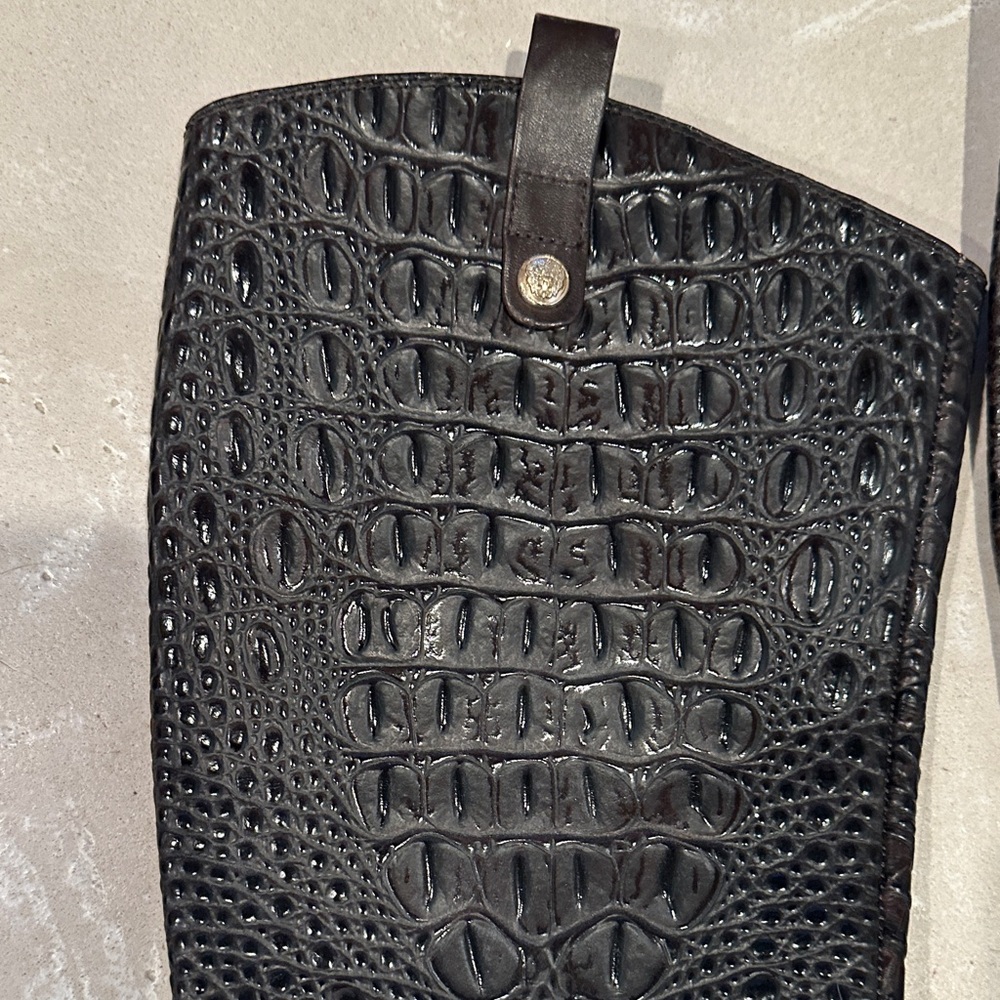 Vince Camuto Brown Croc-Embossed Heeled Boots - Picture 2 of 8